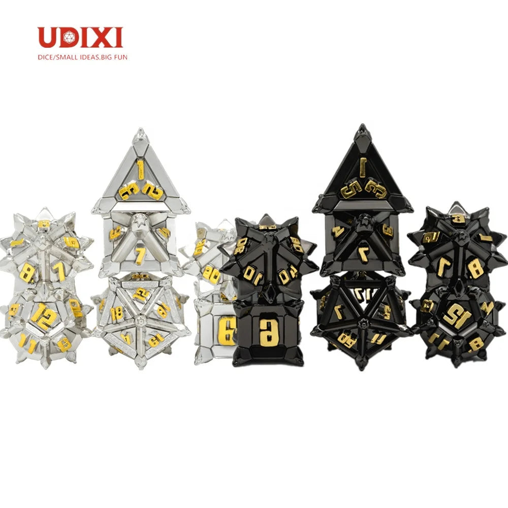 For Udixi Custom Logo 16mm Polyhedral Dungeons and Dragons RPG Metal Dice Set Pinwheel-Packaged in Metal Box