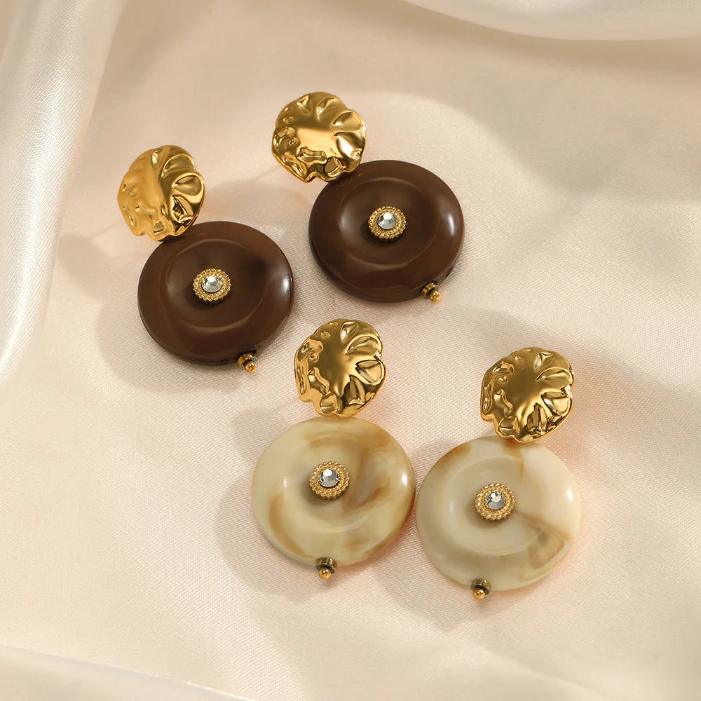 2023 New Round Acrylic Earrings Ethnic Style Exaggerated Stainless Steel Stud Earrings for Ladies