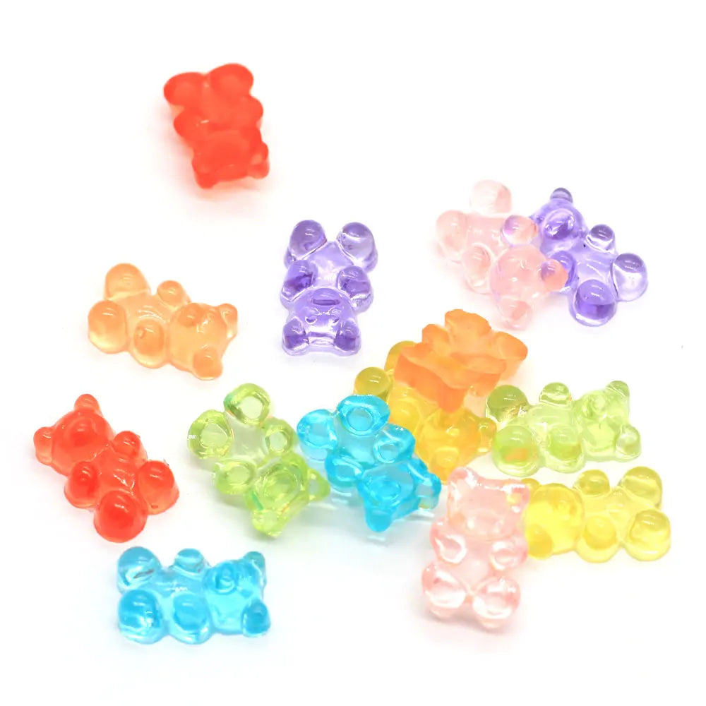 Hot 100pcs Soft Candy Bear Simulation Cute Resin Gummy Bear Earrings Keychain Necklace Cartoon Pendant Jewelry Decor Accessory