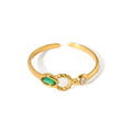 Competitive Price New Luxury Stainless Steel Gold Plated Green White Cubic Zircon Emerald Open Finger Rings