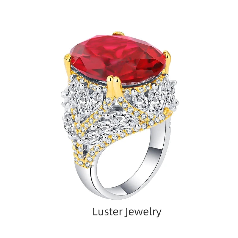 Luster Jewellery Oval Cut Big Stone 925 Sterling Silver Gemstone Sapphire Ring Ruby Ring for Women