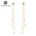 Women's Engagement Wedding Fine Jewelry 100% 925 Silver 14K Gold Plated 5mm Moissanite Drop Tassel Earrings