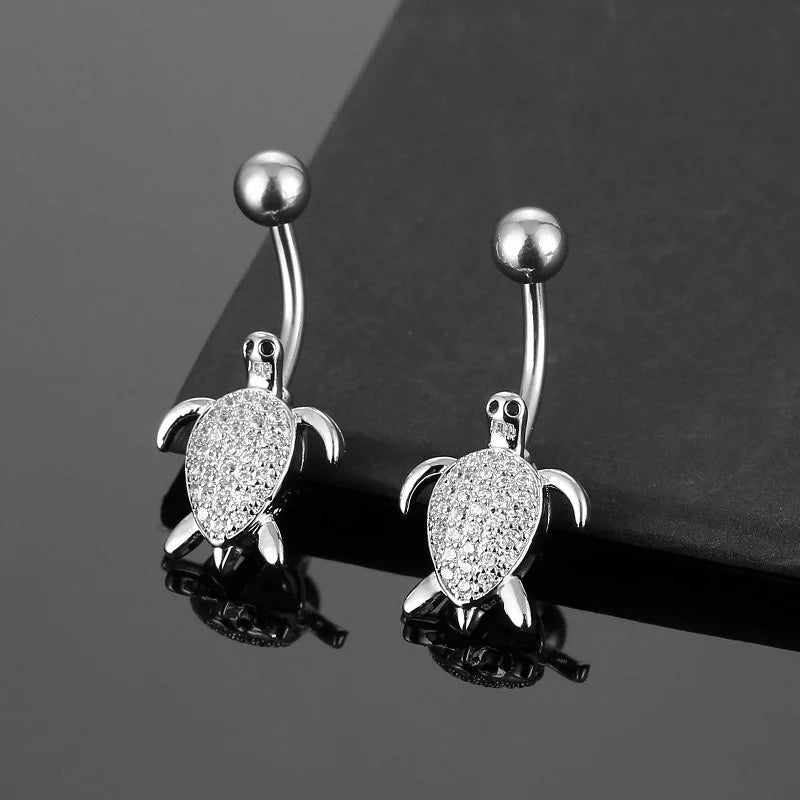 SC Wholesale Animal Women Piercing Jewelry Silver Sea Turtles Belly Button Ring Personalized Full Diamond Belly Button Ring