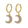 Hot Fashion Women Accessories Jewelry Hoop Dangle Earrings 18k Gold Tarnish Free Stainless Steel Crystal Crescent Moon Earrings