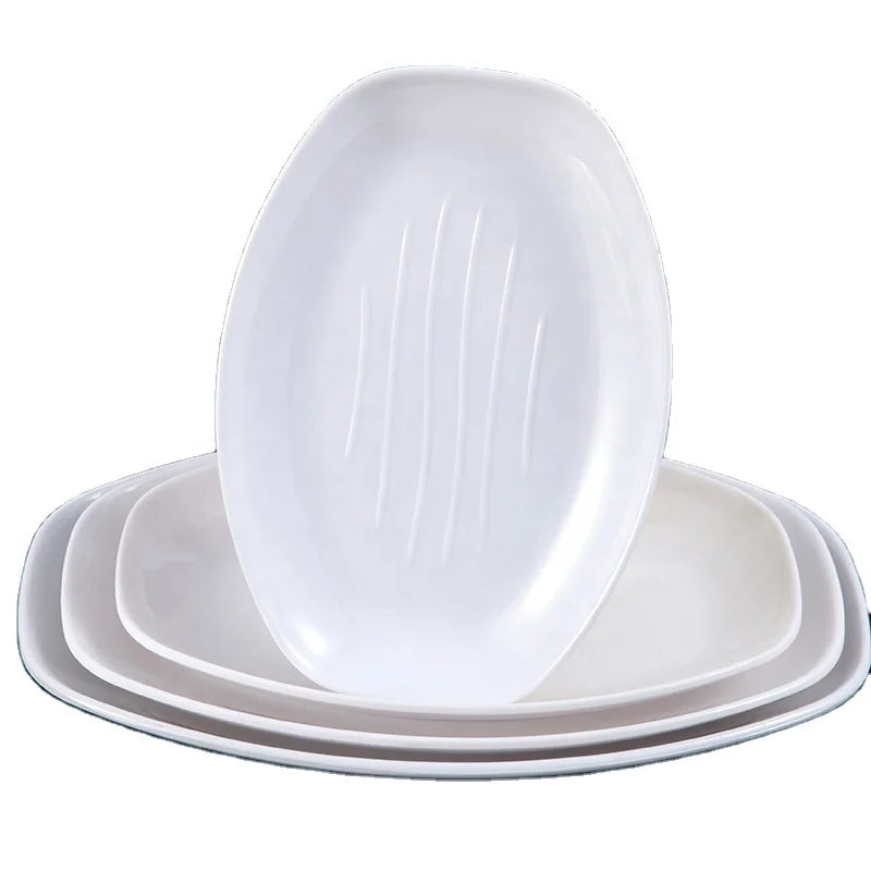 Wholesale Eco-Friendly Restaurant Dinnerware 11 Inch White Plastic Melamine Oval Dinner Plate