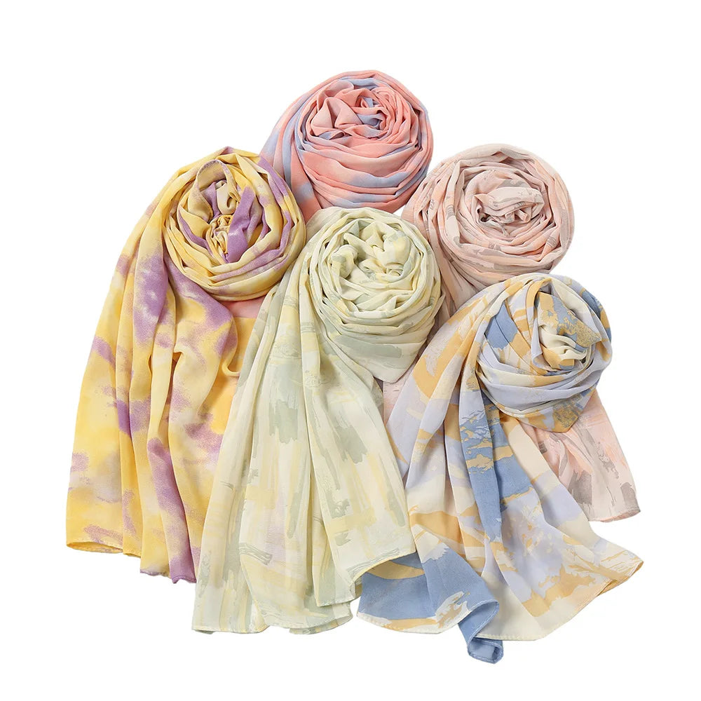 2021 New Pearl Chiffon Hijab Travel Turban Silk Wholesale Tie Dye Scarf