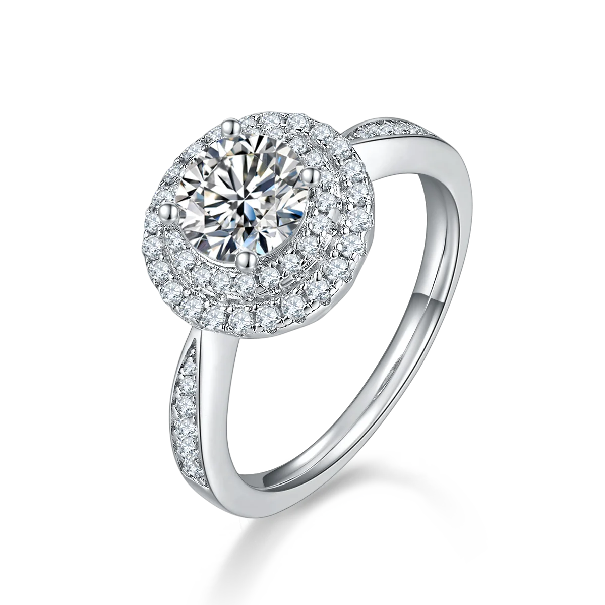 Xingyue Moissanite Jewelry 925silver Double-halo  Ring Set with 6.5mm Super Premium Colorless Round Moissanite