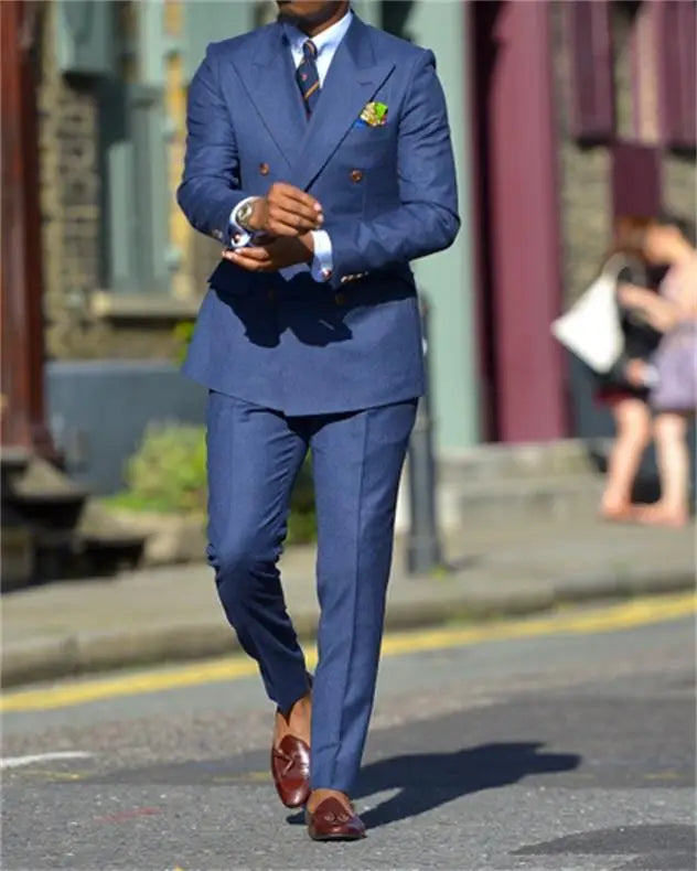 XS-4XL Blue Men's Two-piece Business Casual Suit Groom and Best Man Wedding Banquet Men's Suit