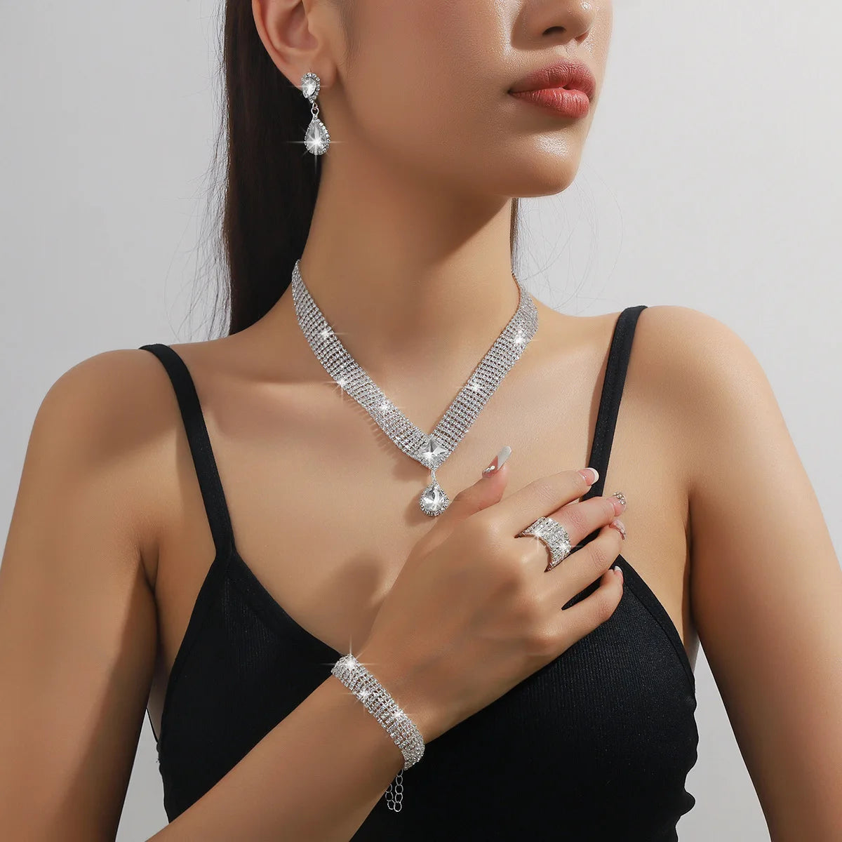 Elegant Bridal Jewelry Set  Necklace Earrings & Bracelet for Stunning Wedding and Evening Looks