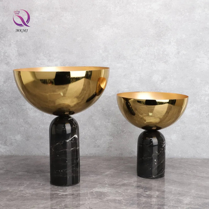 New Arrival Minimalist Gold Metal Fruit Bowl Marble Desktop Accessories Modern Art Flower Vase for Wedding Home Decor