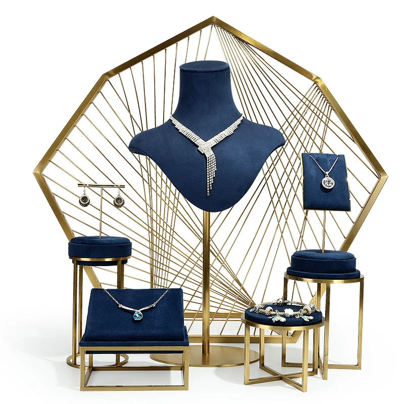 Exquisite Jewellery Window Jewelry Display Holder Showcase Earring Necklace Ring Metal Jewelry Display Stand