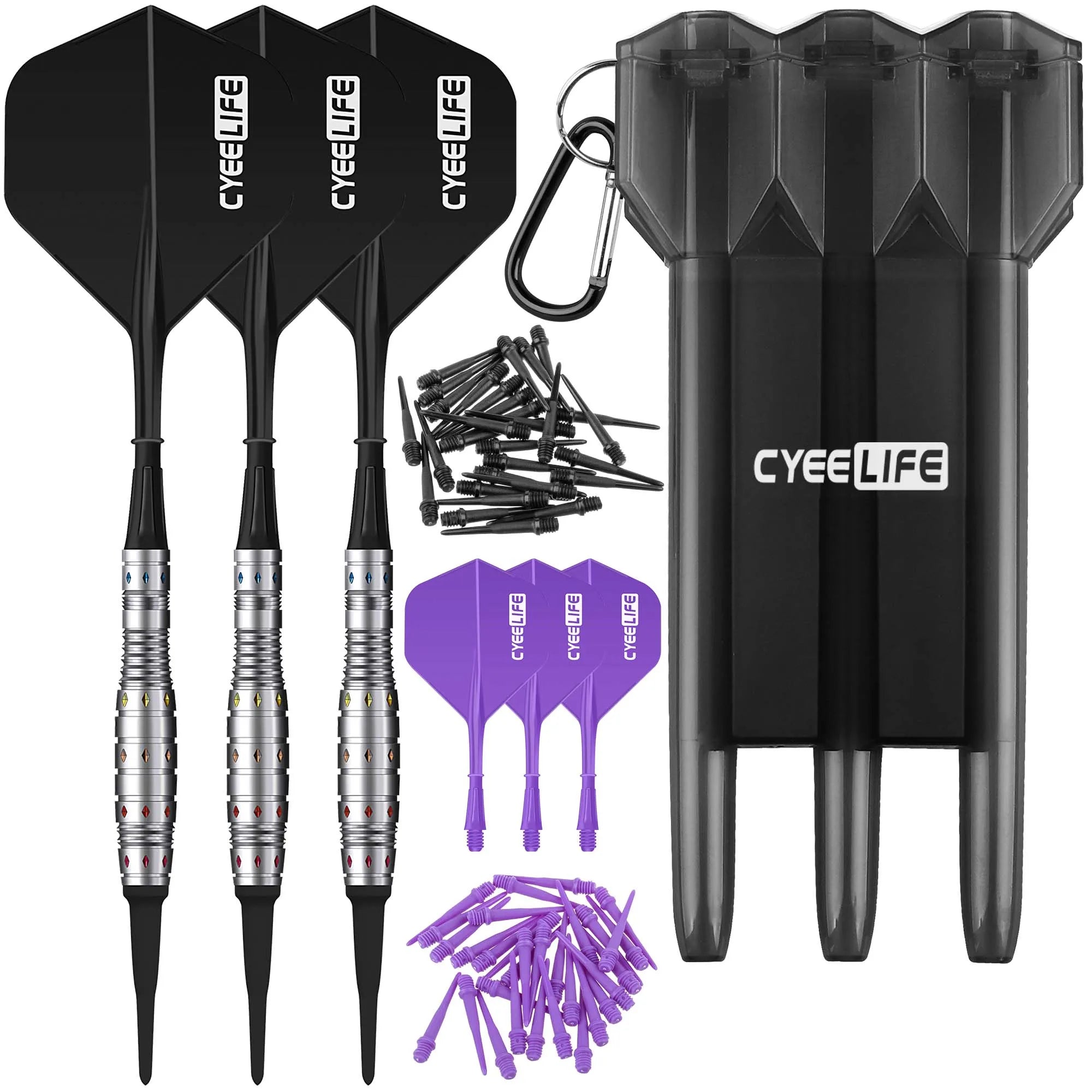 3 PCS 16g Soft Tip Tungsten Darts Set Molded Flights and Black Dart Case