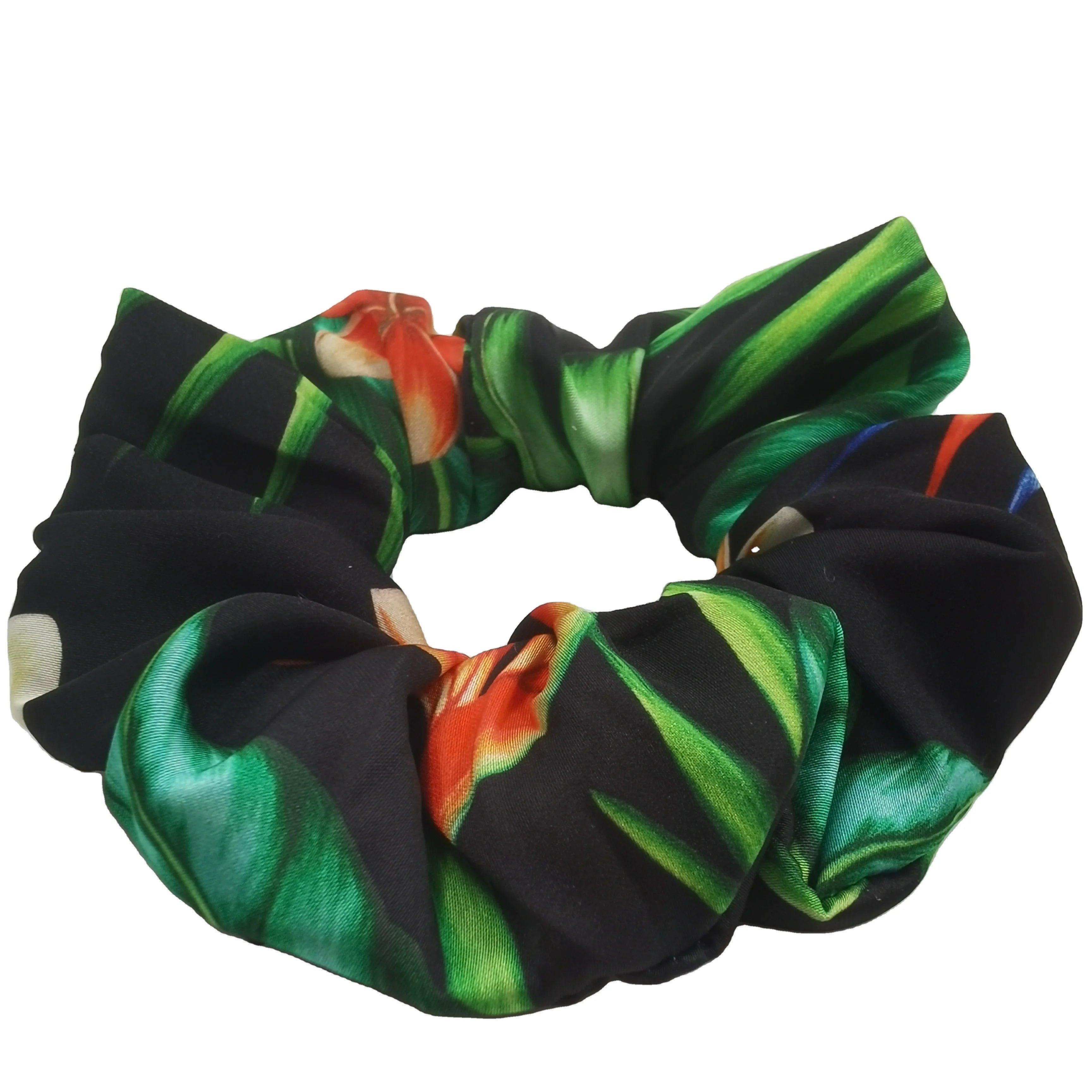 Custom logo Print Satin Scrunchies Ponytail Holder Hair Ties Ropes
