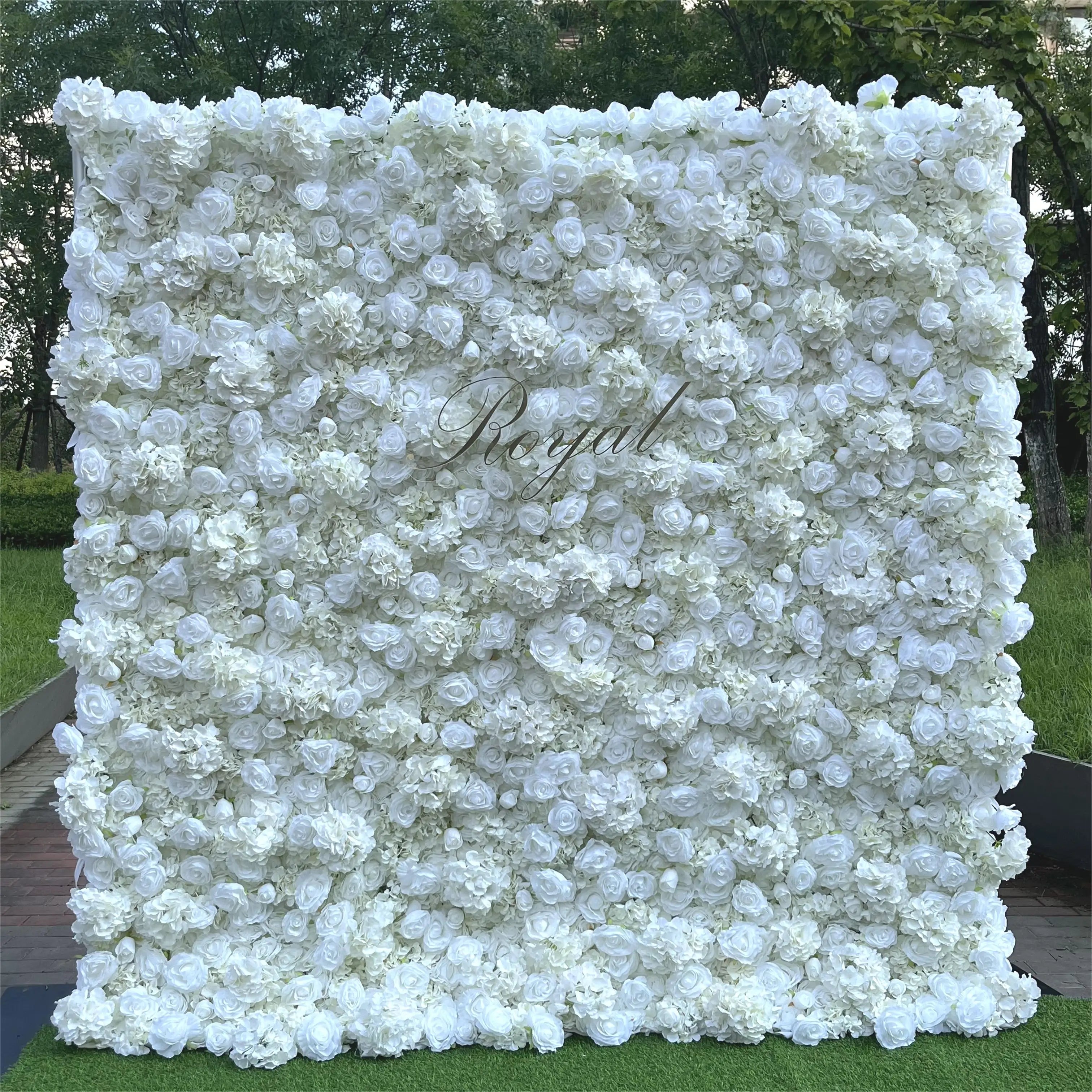 Hot Sale Rose pink Red Good Looking Customized Size Wedding Decoration Artificial Silk Flower Wall