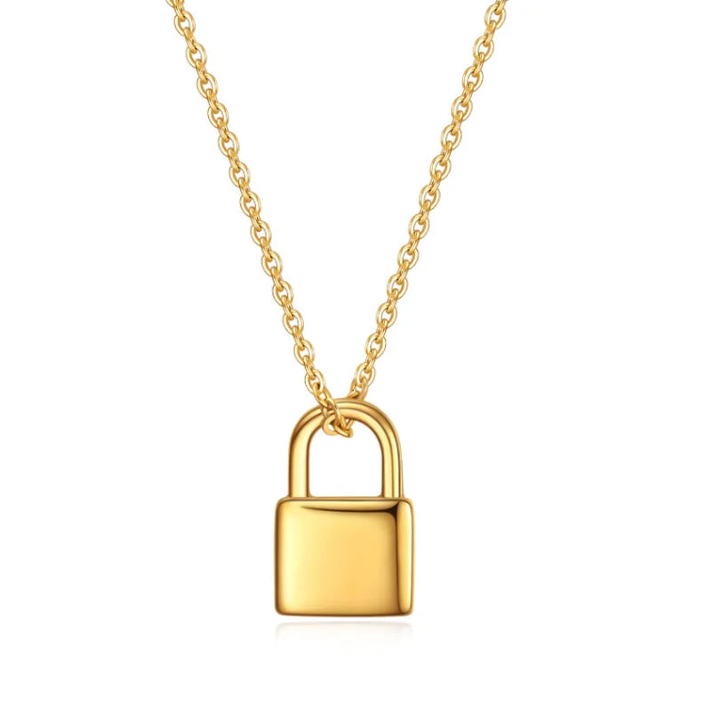 Customized LOGO 18K Gold Plated Lock Pendant Necklace Women Fashion Stainless Steel Lock  Choker Necklace