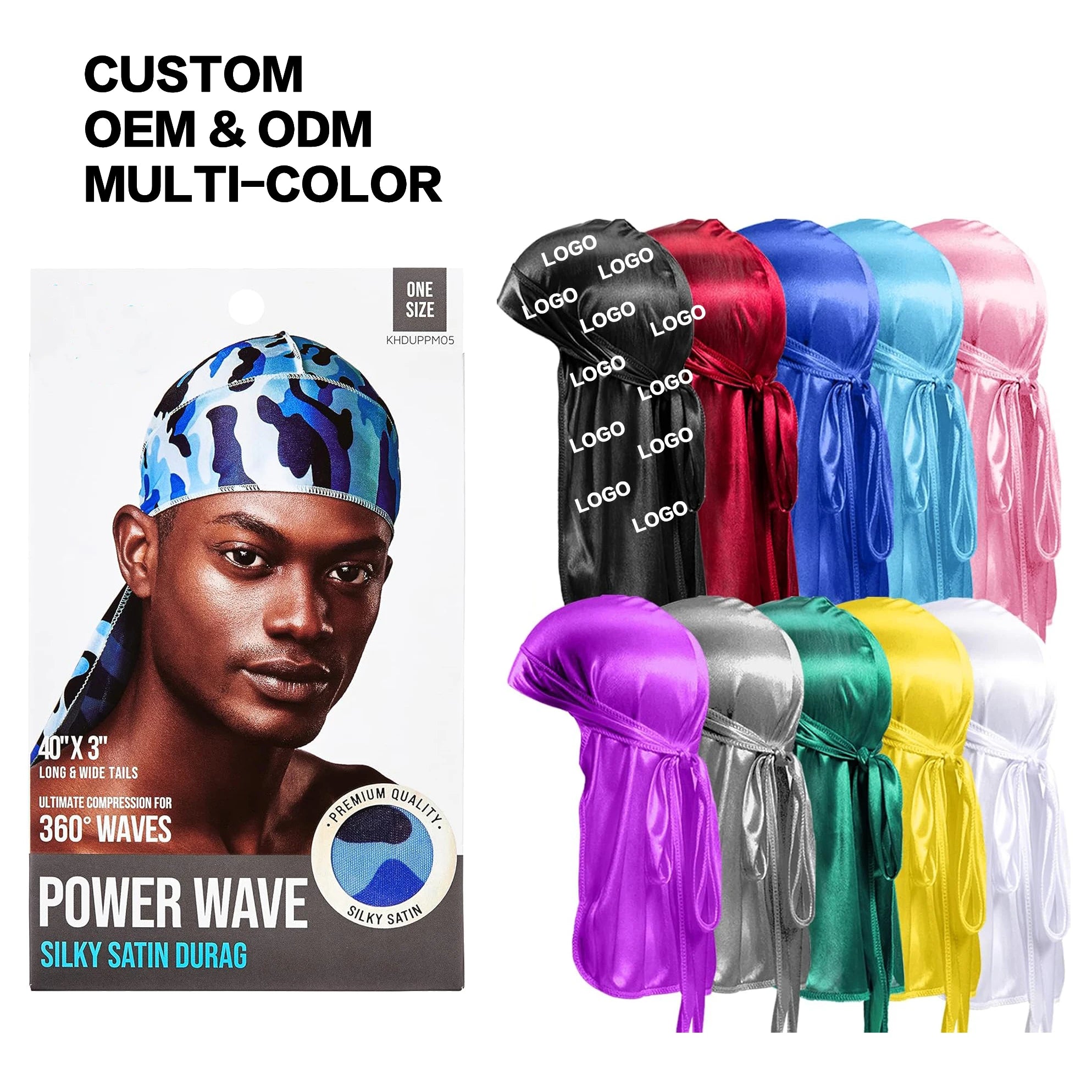 Custom Logo Low MOQ 19 Colors Silky Durag with Long Tail Wide Strap for Men Women Silk Satin Durag Headwraps Wave Cap