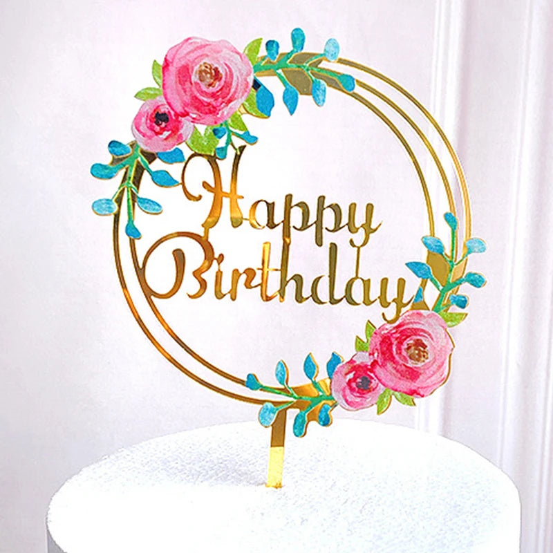 Creative Acrylic Cake Topper Happy Birthday Cake Toppers Baby Shower Party Cupcake Topper Kids Gifts and Favors Cake Decorations