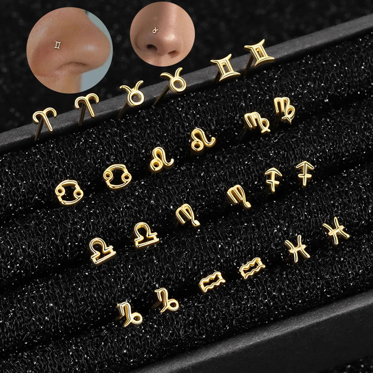 ZF Fashionable 925 Sterling Silver Small Nose Ring Studs Zodiac Signs Nose Piercing for Women Men Cartilage Earrings Tragus Jewe