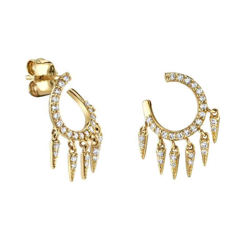 Gemnice 18k Gold Women Jewelry Circle Diamond Fringe 925 Silver Hoop Earrings