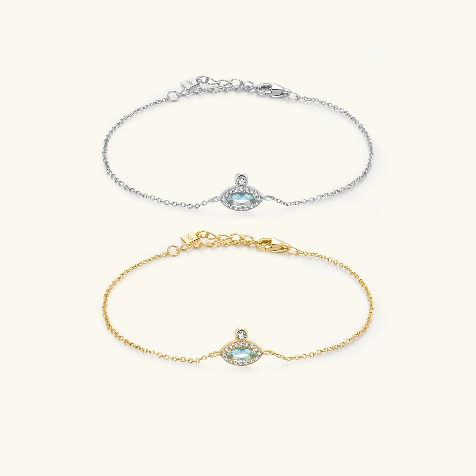 FUAMAY Silver Platinum Plated Light Blue Diamond Eye Girls Charm Bracelets Womens Solid 925 Silver Bracelets Evils and Eyes