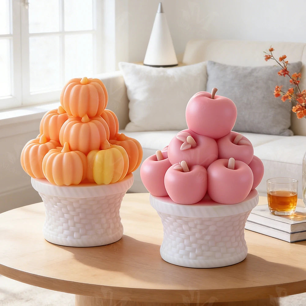 J10-323 Pumpkin and Apple Basket Food Grade Silicone Mold Eco-Friendly Disposable Aroma Candle Molds
