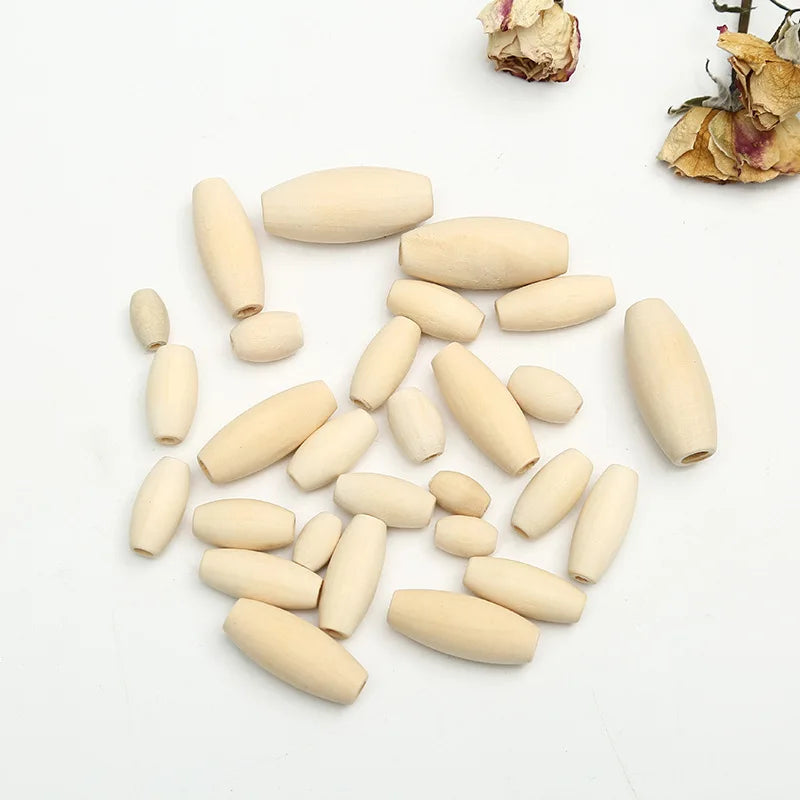 Wholesale DIY Natural Round Long Beech Wood Beads Oval Wooden Beads with Holes for Jewelry Making