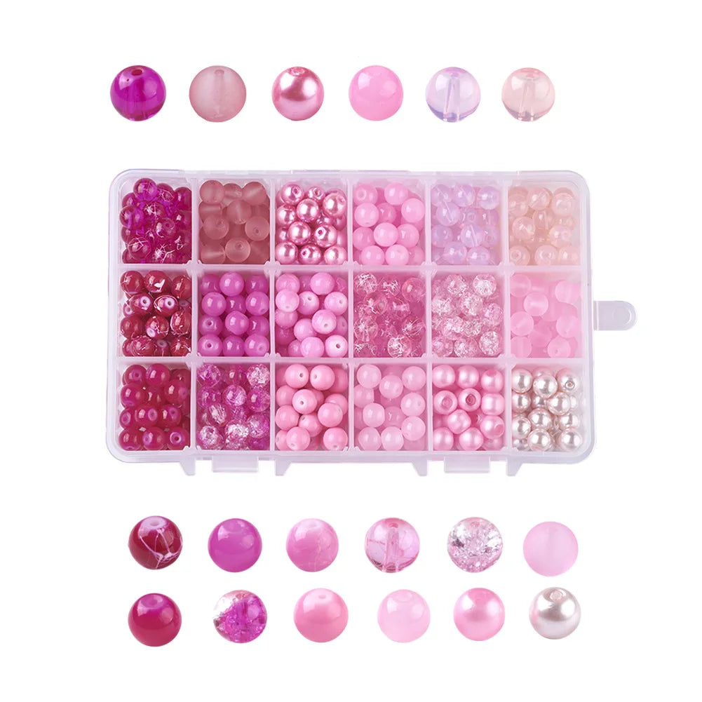 8 MM Mixed Style Pink Glass Seed Beads for Bracelet Jewelry Making Handcrafted Loose Beads