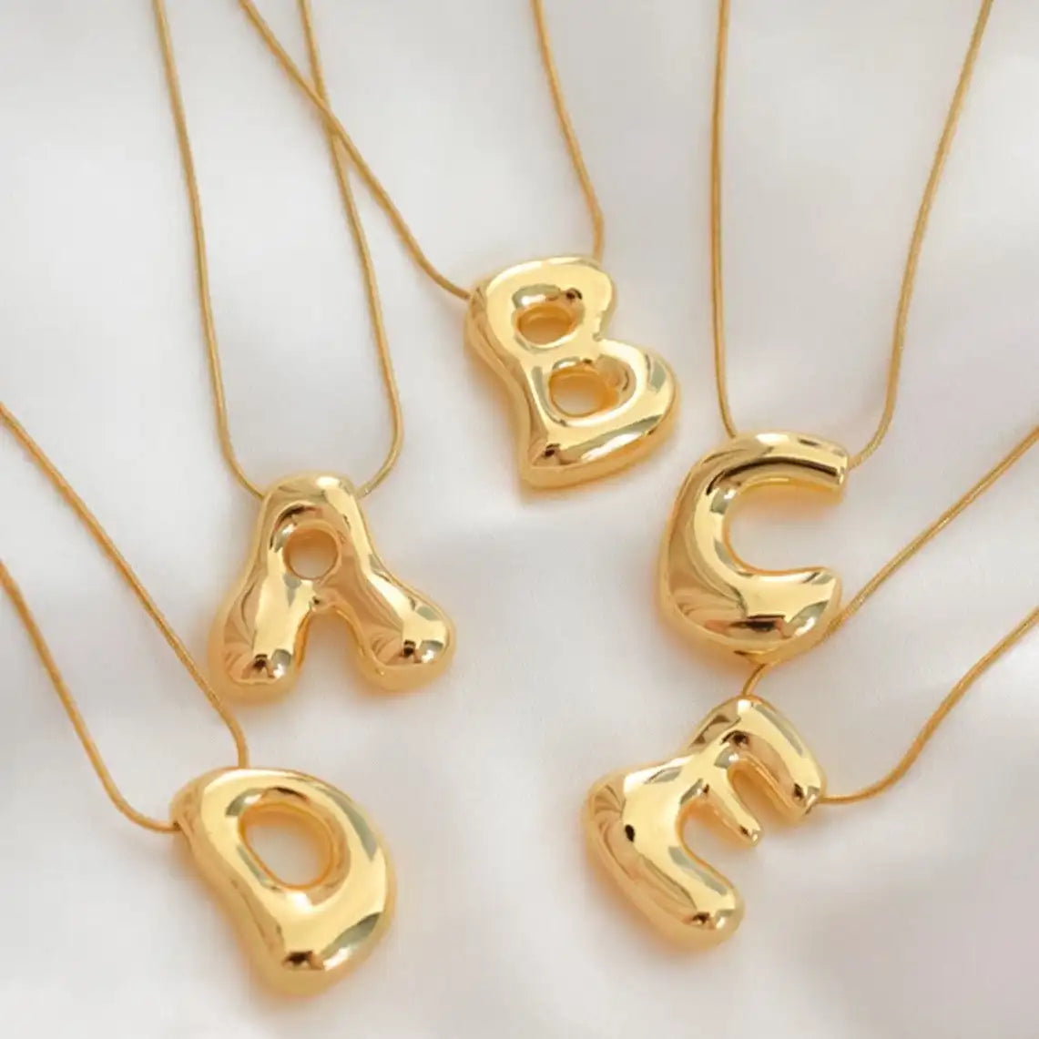 Chunky Choker Necklace Women Gold Plated Initial 3D Bubble Letter Pendant Chunky Balloon Bubble Letter Necklace Stainless Steel