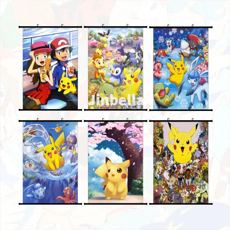 60*90cm 40*60cm 34 Designs Japan Good Quality Anime Pokemoned Pikachu Eevee Paintings Hanging Cloth Poster Wall Scroll Poster