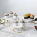 SHENLAN 2023 Fancy Brass 3-Tier Marble Round Polished Cake Stand Dessert Table Wedding Eco-Friendly LFGB Certified Cake Tools