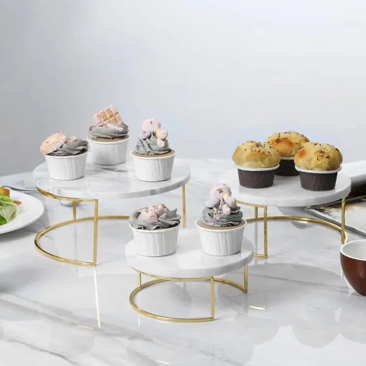SHENLAN 2023 Fancy Brass 3-Tier Marble Round Polished Cake Stand Dessert Table Wedding Eco-Friendly LFGB Certified Cake Tools