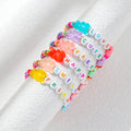 Handmade Soft Pottery Woven Bracelet Summer Bohemia Adjustable Bear Letter Charm Bracelet