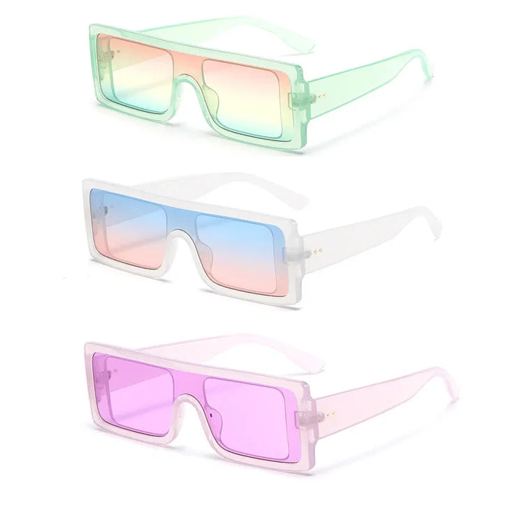 Vintage Colorful Sunglasses Bulk Custom Logo Rectangle Frame Ocean Lens Multi Colored Lens Sunglasses