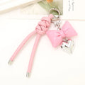 2025 Korean Style Leather Keychains Sweet Pink Heart Bow Flower Bag Charm Pendants Fashionable Car Key and Cell Phone Chains