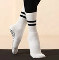 Trampoline Yoga Socks Anti slip Women Striped Classic Crew Grips Nonslip Dance Pilates Athletic Custom White Sports Socks
