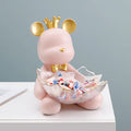 Home Put Key Fruit Candy Storage Tray Fruit Plate Cute pink Bear Brick Animal Storage Glass Tray Resin Bear