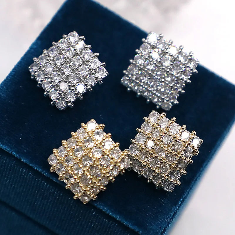 New Fashion Earrings 2023 Luxury Copper Geometric Square Full Zircon Stud Earrings for Women Party Gifts