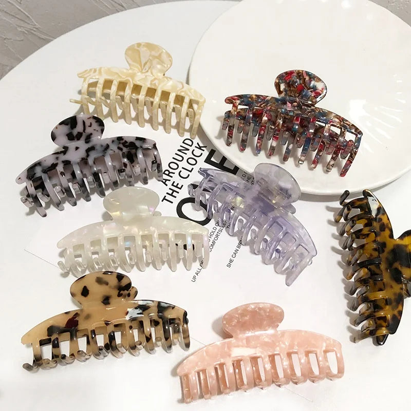 Women Girls Tortoise Pattern Strong Bun Hold Hairgrips Tortoise Leopard Banana Acetate Hair Claw Clips for Thick Hair