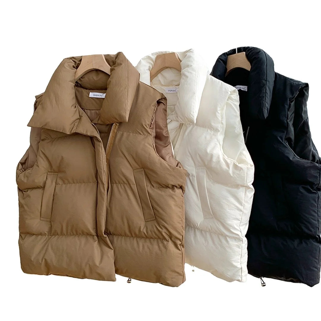 2022 Women Eco-Friendly Breathable Casual Short Woolen Polyester Lining Light Warm Autumn Winter Outwear Coat Stand Collar Vest