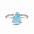 925 Sterling Silver Natural Irregular Blue Aquamarine Raw Stone Claw Setting Finger Ring Jewellery Women