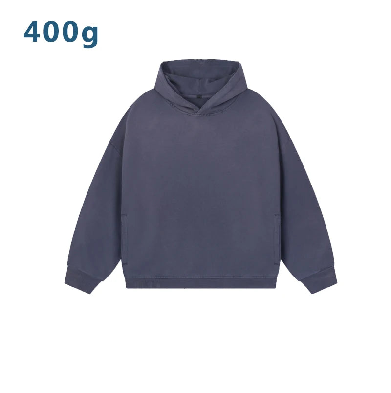 Retro Men's 100% Cotton 400g Hoodie Casual Washed Look High Street Fashion Hooded Male Teenagers' Boxy Autumn Digital Solid Worsted