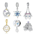 Christmas Elk Pumpkin Car Crystal Snow Pendant 925 Silver Bracelet Charm Beads for Women Fine Jewelry Making Charm Wholesale