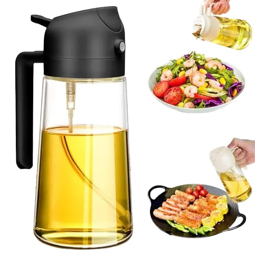 16oz/470ml Premium Glass Oil Bottle Food-grade Oil Mister for Air Fryer Salad Frying BBQ 2 in 1 Oil Dispenser