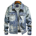 Men's Ripped Denim Jacket Distressed Washed Jean Coat Vintage Style Casual Outerwear for Spring Autumn