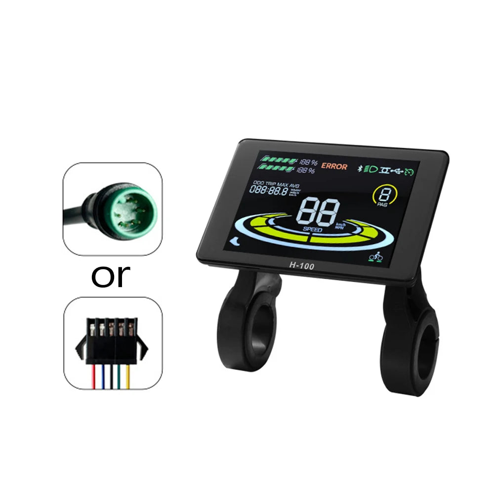 H-100 Electric Bike Intelligent Display 24V-72V Waterproof Connection Plug Colorful LCD 36V/48V/52V/60V SM/ Ebike Conversion Kit