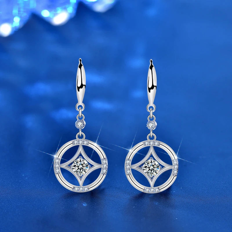 Fashion High Quality 925 Woman Sterling Silver Mossianite Hollow Coin Long Wild Tassel Drop Earrings for Girls