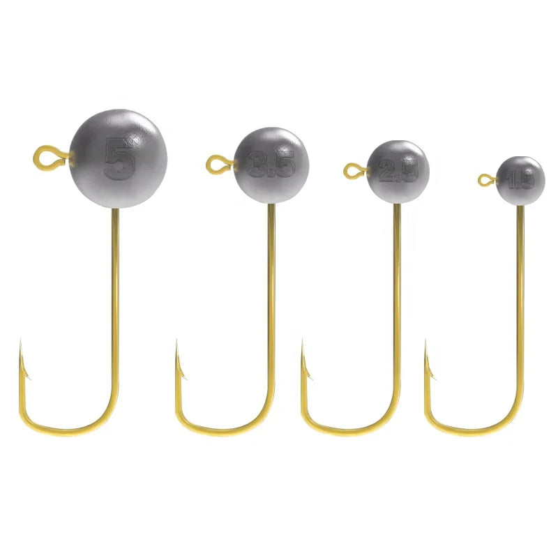 DN 1.5g 2.5g 3.5g 5g 10pcs/bag Golden Jig Head Reinforced Jig Head Hook High-carbon Fishing Hooks Super Hard Hooks Fishing