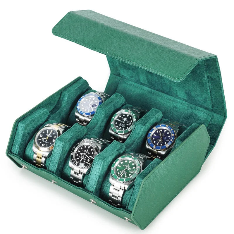 Luxury Watch case for Travel Custom logo Watch Storage Box 6 Slots Watch Roll Leather Genuine Detachable Cases