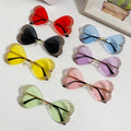 Women UV400 Protection Vintage Metal Rimless Heart Sunglasses Eyewear Rhinestone Shiny Heart Sunglasses
