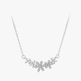 Ailmay 925 Sterling Silver Beautiful Daisy Smiling Flower Pendant Necklaces Clear Zircon for Women Silver Jewelry